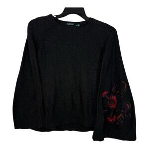 Ralph Lauren XXL Gray Sleeveless Sweater Cape Cashmere Wool Blend Floral